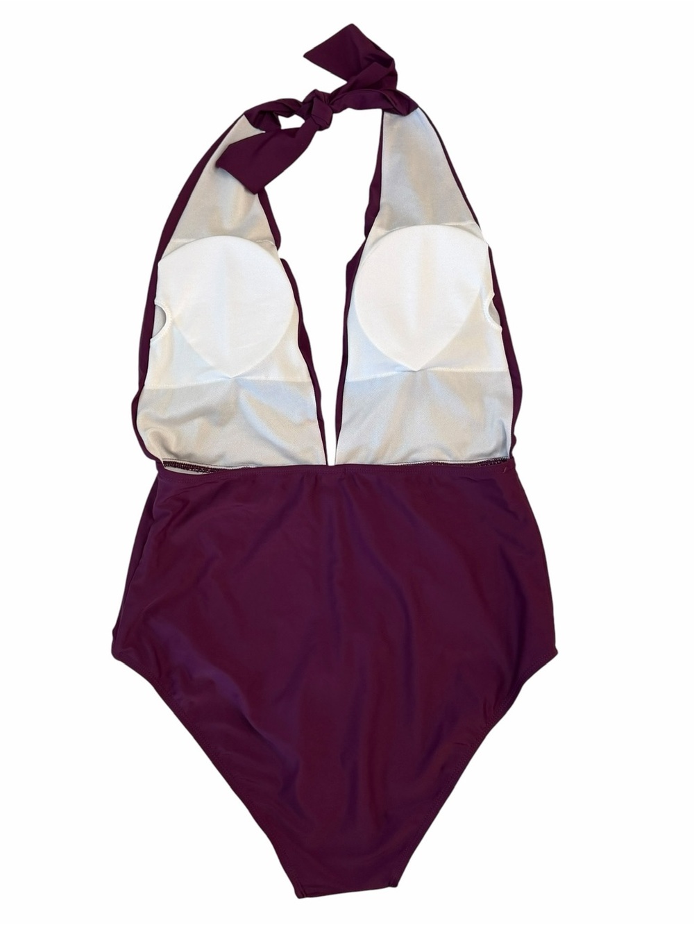 SHEKINI Deep V Halter One-Piece Swimsuit in Plum - Picture 2 of 3